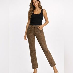 DAZE Leopard Print Straight Leg Jeans Brown Animal Print Size 26 NWT